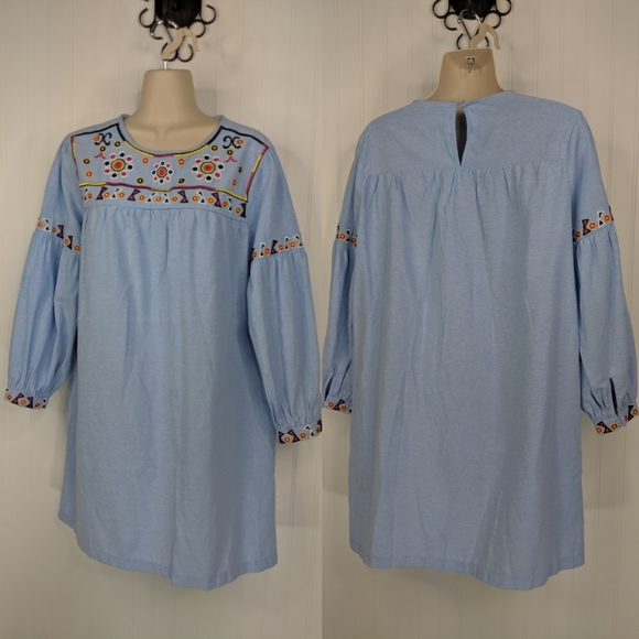 ENGLISH FACTORY Chambray Embroidered Swing Dress Sz M - Picture 3 of 8